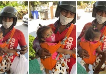 બાળકીને ખોળામાં લઈને ભોજન પહોંચાડવા આવ્યો વ્યક્તિ, વીડિયો જોયા બાદ લોકોએ કહ્યું- આ પિતા જ છે અસલી હીરો