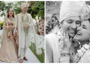 રાઘવનો હાથ પકડીને મંડપમાં પહોંચી પરિણીતી ચોપરા, પરિણીતી એક અપ્સરા જેવી દેખાતી હતી અને રાઘવ રાજકુમાર જેવો લાગતો હતો.