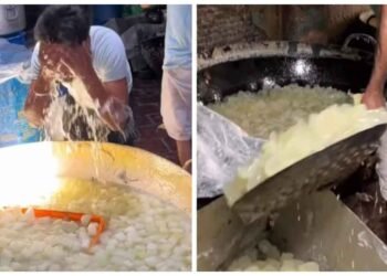 આગ્રામાં પેઠા બનાવતા મજૂરે કઢાઈમાં હાથ-મોઢું ધોતા જોઈને લોકો ગુસ્સે થઈ ગયા અને કહ્યું- માત્ર નહાવાનું બાકી છે.